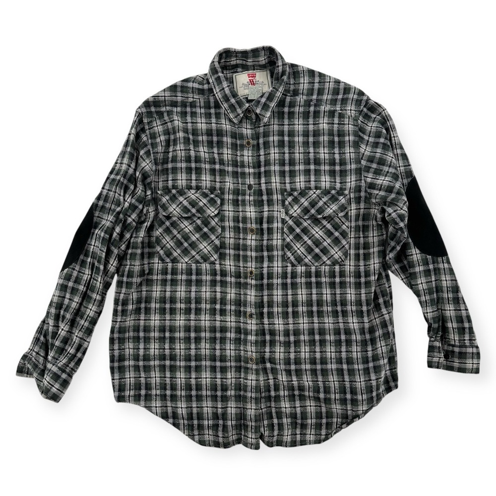 Vintage Levi's Jeanswear Womens‎ Medium Plaid Flannel Shirt Elbow Patch Cotton